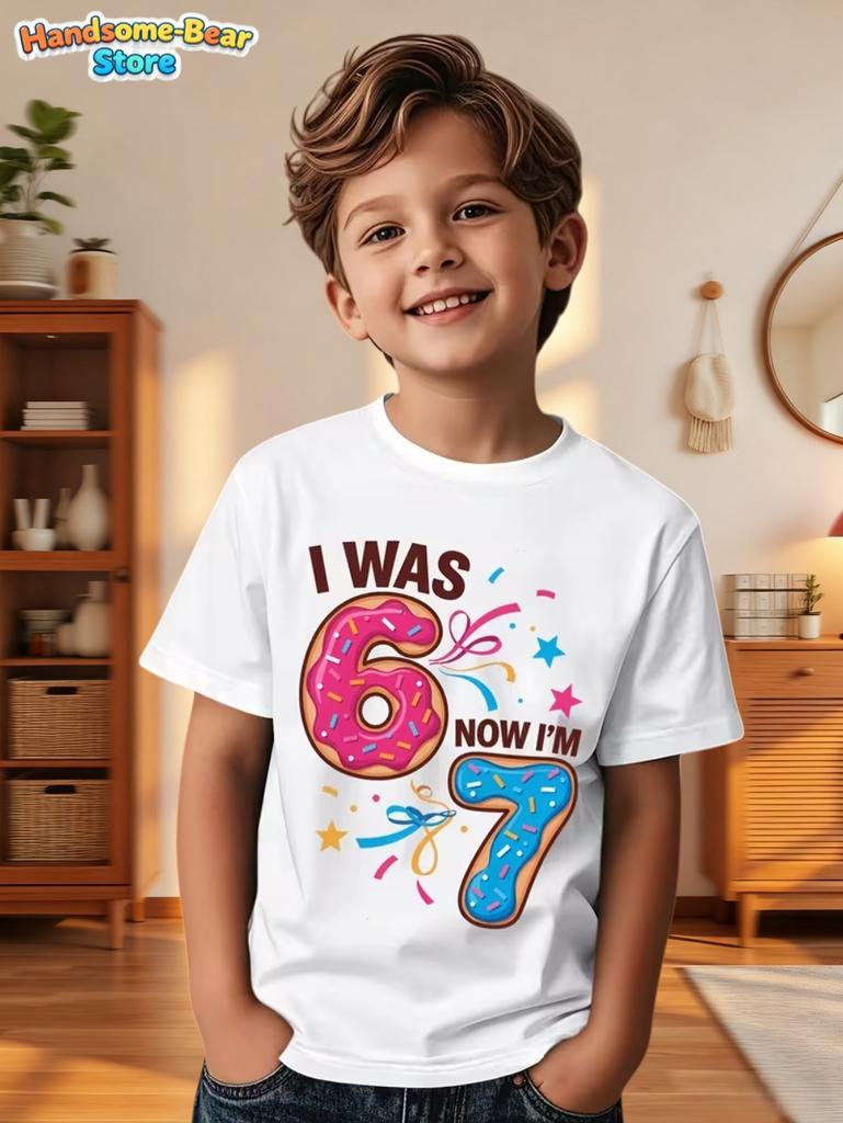 67 Meme T-Shirt for Kids 6-7 Years Old Birthday Party Gifts Summer Short Sleeve Tees Crew Neck Graphic Y2k Children's Clothing