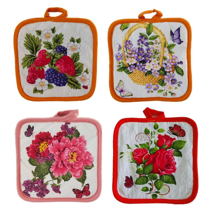 

4Pcs/set 16.5x16.5cm Square Cotton Flower Printed Heat Resistant Mat Table Placemat Mother s Day Gift 16.5x16.5cm