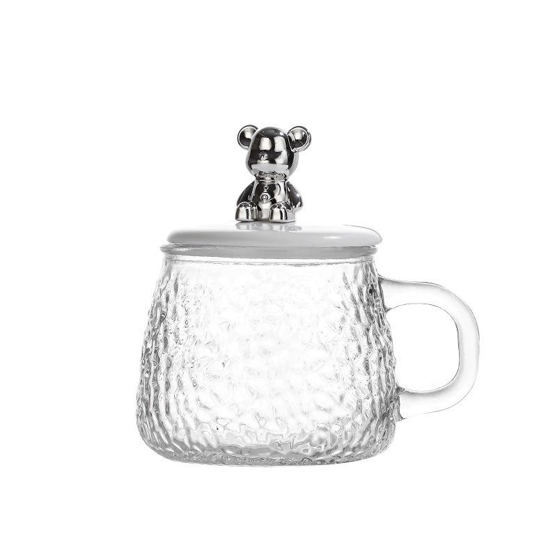 Bear Cup Teacup Simple Breakfast Glass with Lid Cute Mug Big Belly Water Cup