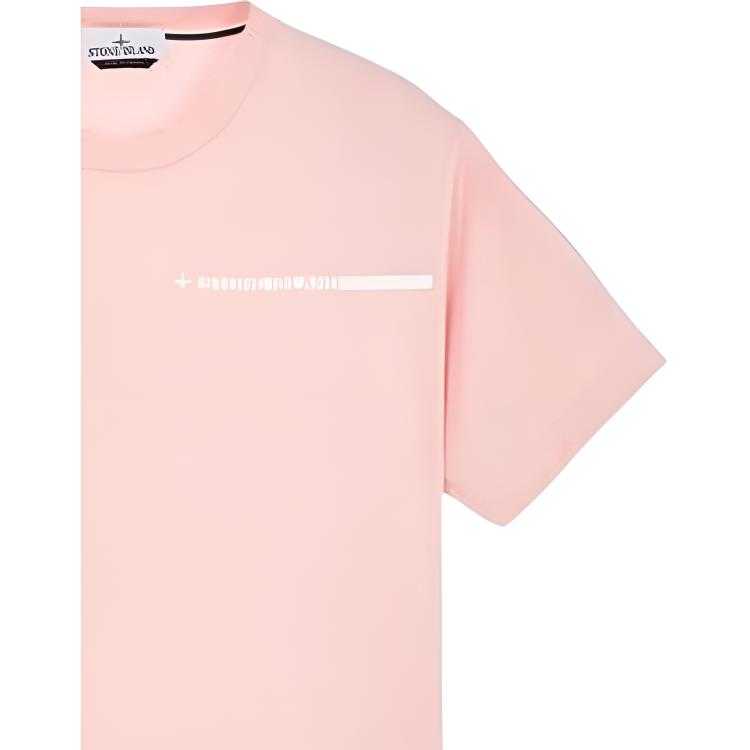 STONE ISLAND T-shirt da uomo con stampa logo SS23, girocollo, manica corta, rosa 78152NS83-V0080
