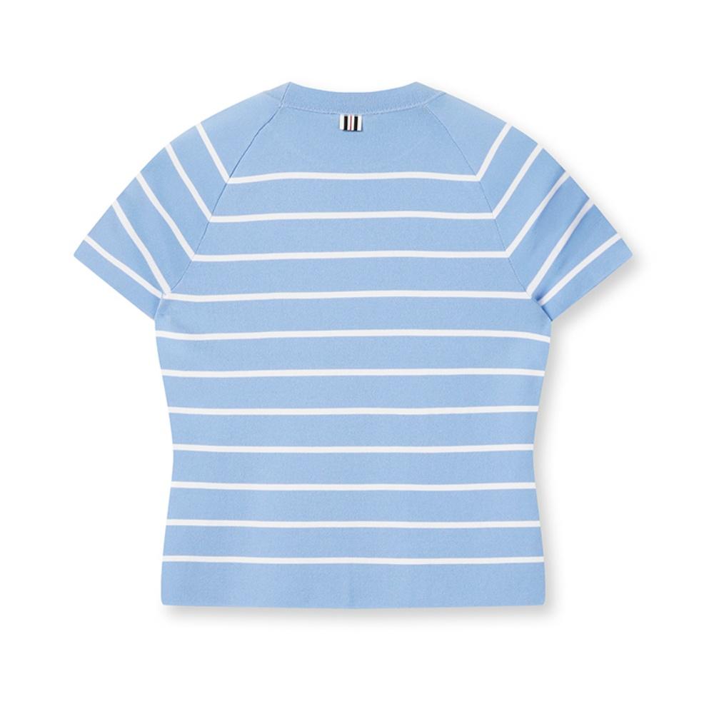 FILA Heritage Fashion Classic Retro Striped Casual Slim Fit Short Sleeve Knit Top Women tops Blue F11W628413FBU