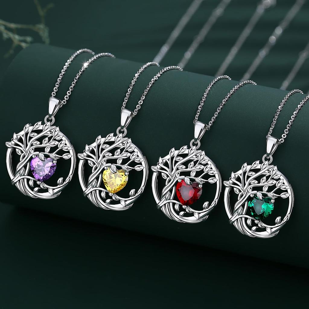 AGVANA Emerald Necklace with May Tree of Life Silver Gift Wrapping Included Women's Birthstone, Motif, Platinum-Plated 925, Amulet, Jewelry,