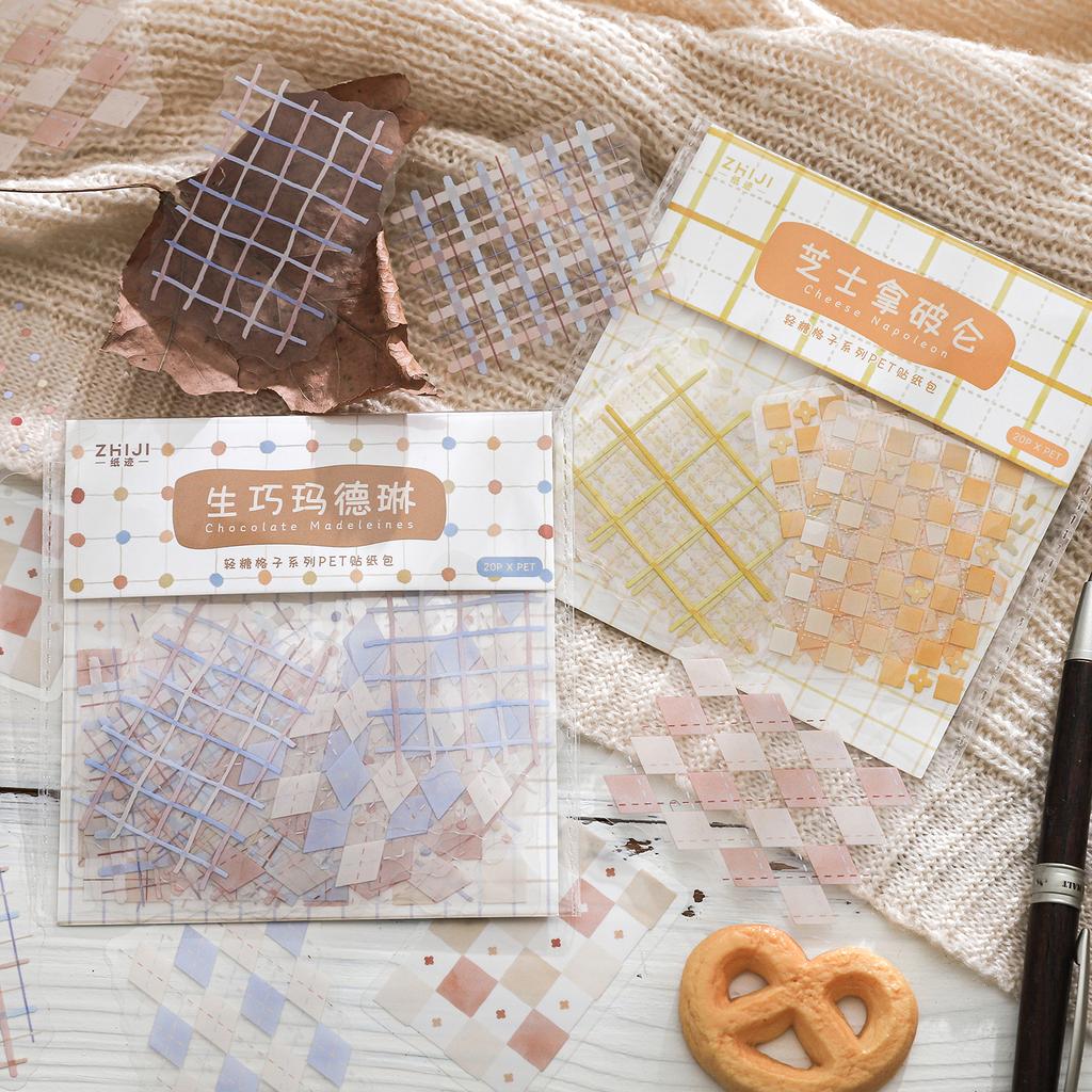 20 Sheets Kawaii Color Grid Series Die Cutting Sticker Pack DIY Scrapbook Decoration Album Diary Stickers Aesthetics Stationery