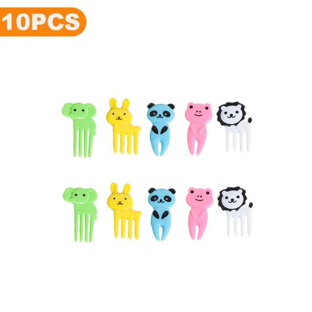 10Pcs/set Animal Fruit Fork Bento Lunch Food Grade Plastic Mini Cartoon Kids Cake Fruit Toothpick Bento Accessories Party Decoration KTY