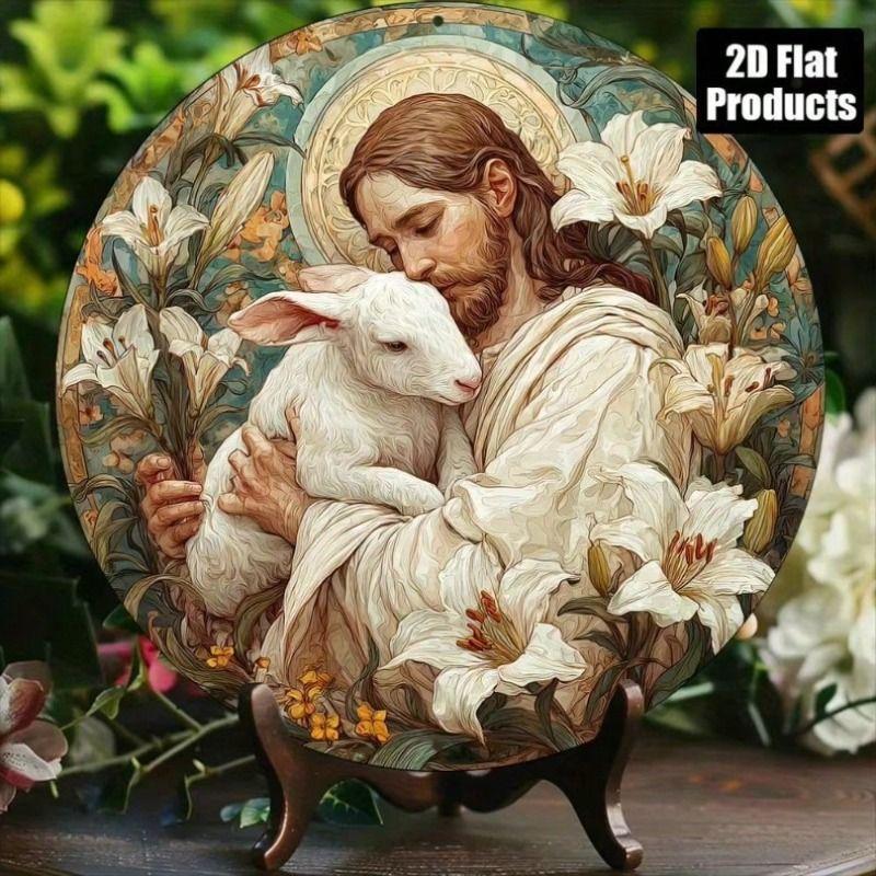 Metal Poster Jesus with Lamb Religious Wall Art Vintage Home Decor