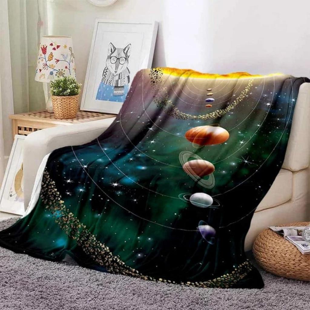 Galaxy Stars In Space Digital-printed Polyester Bedroom Velvet Flannel Cover Blanket Fleece Soft Sofa Cover Blankets for Beds
