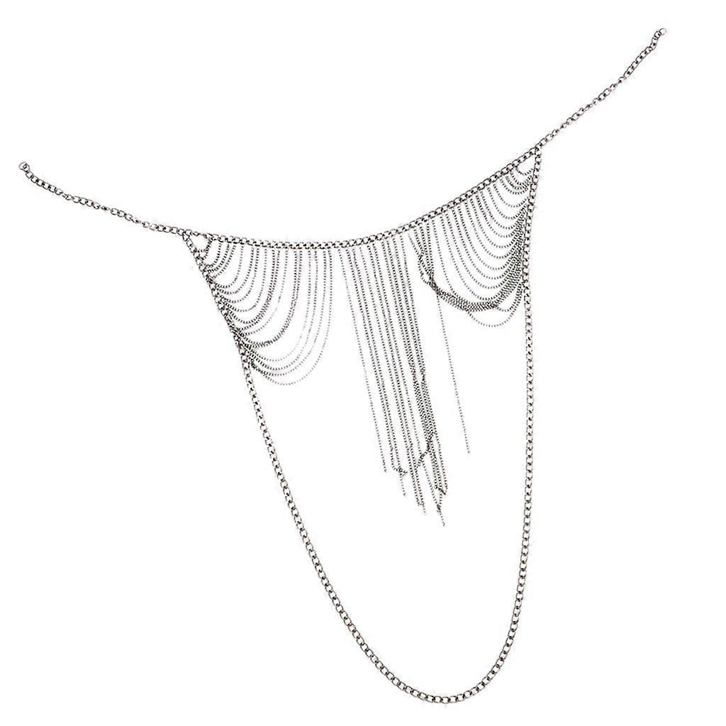 Women metal alloy tassel bikini body chain Silver