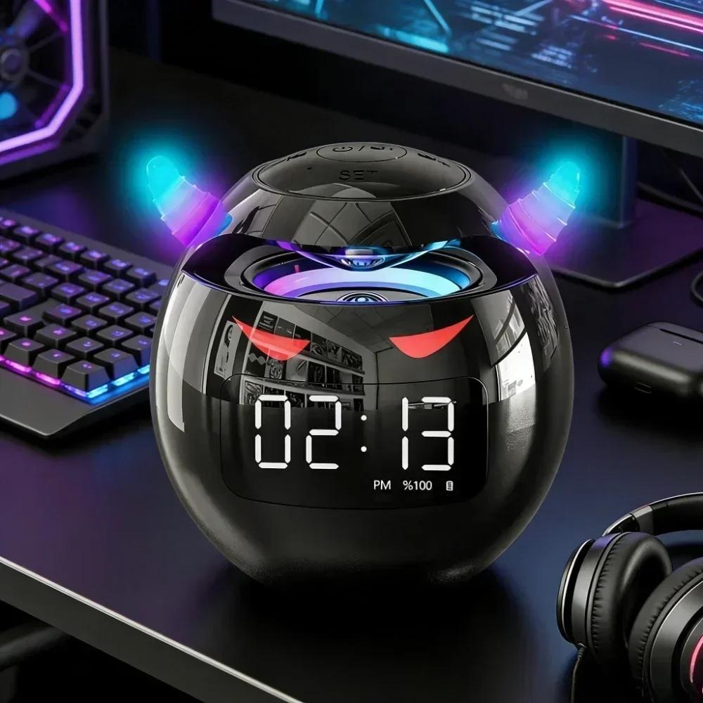 Spherical Bluetooth Speaker LED Digital Dual Alarm Clock with Voice Call Portable Wireless Audio Device for Home Bedroom