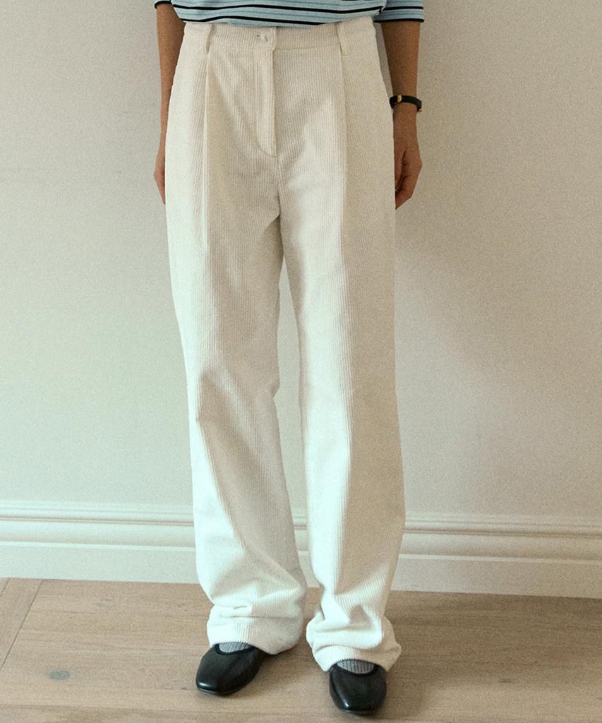 OURHOPE Corduroy One-Pleat Relaxed Pants - White