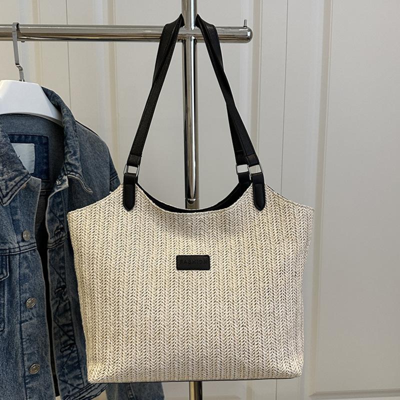 Handwoven bags women s 2025 new popular beach vacation shoulder bag large capacity tote bag straw bag чёрный