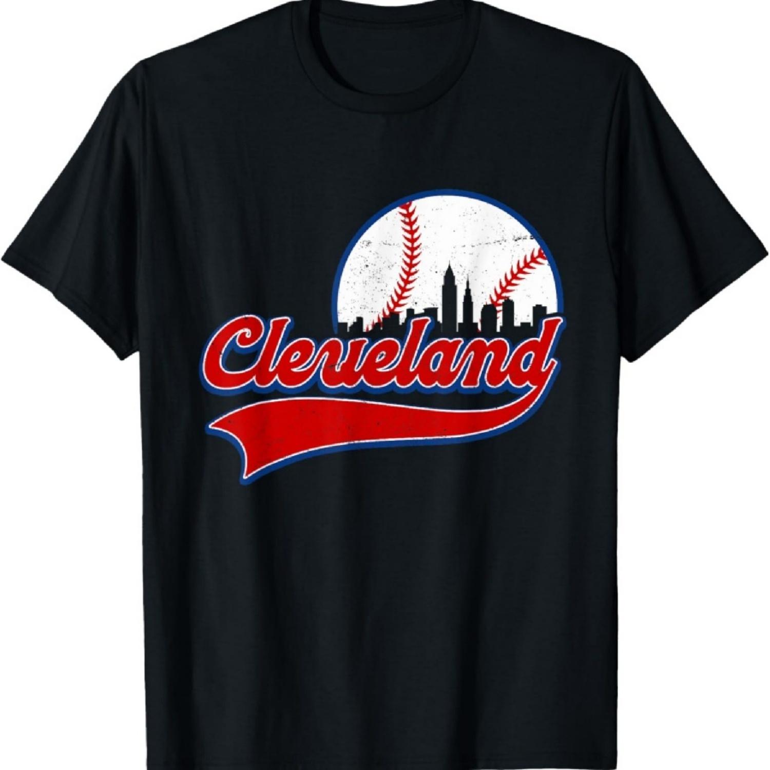 Винтажная футболка для любителей бейсбола с изображением небоскребов центра Кливленда S
