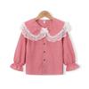 Girls' Lace Ruffled Plaid Long Sleeve Blouse