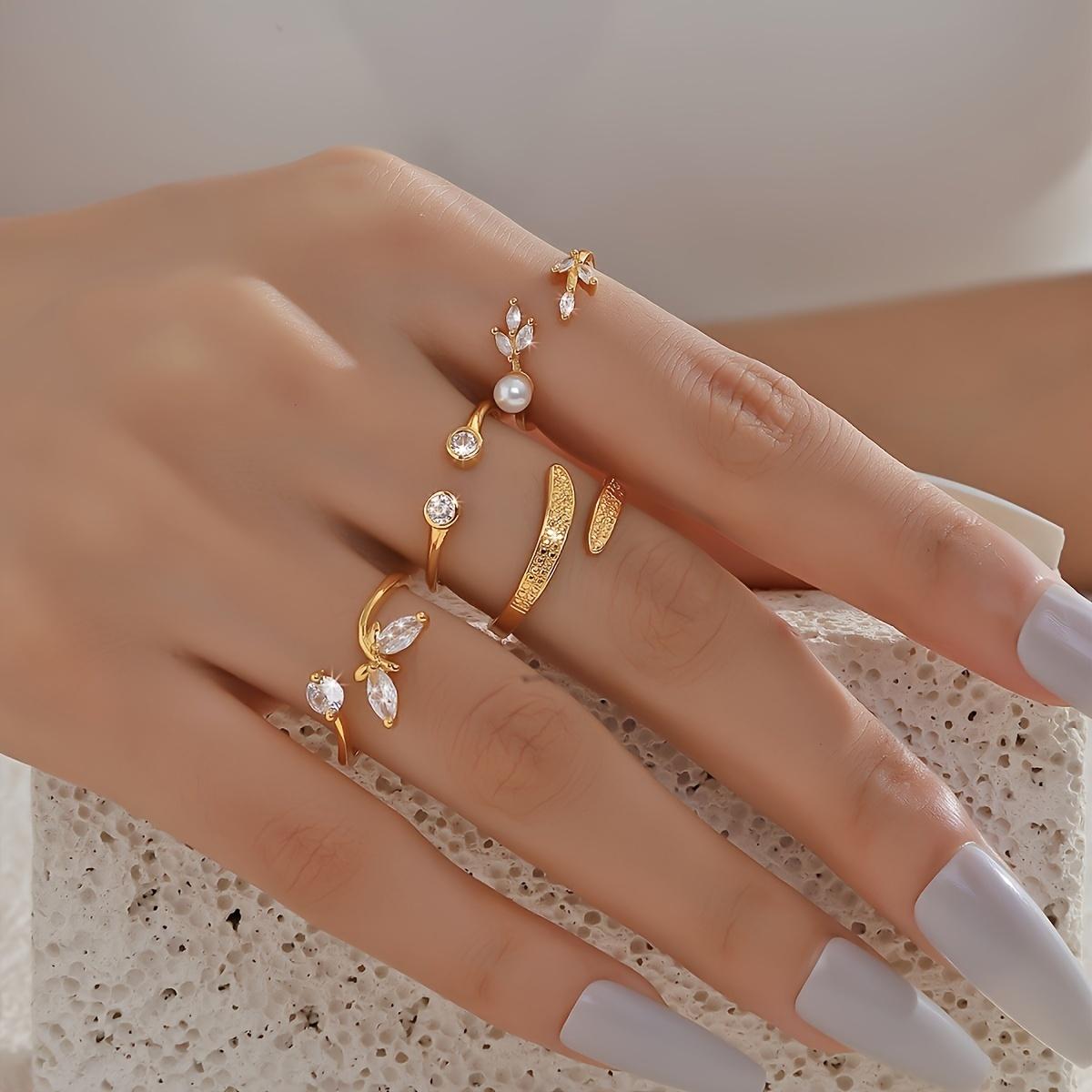 Women s Open Zircon Butterfly Plain Surface Ring Set 4 Ring set-Gold