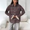 Red Black Gray Plaid Shirt with Lace Cuff Detail
