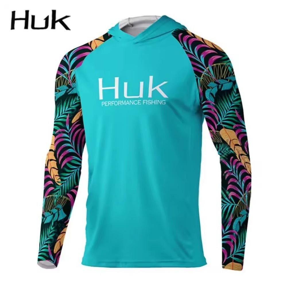 HUK Summer Fishing Shirt Men's Long-Sleeve Hooded Fishing Suit UV Protection Upf 50 + Fishing Wear