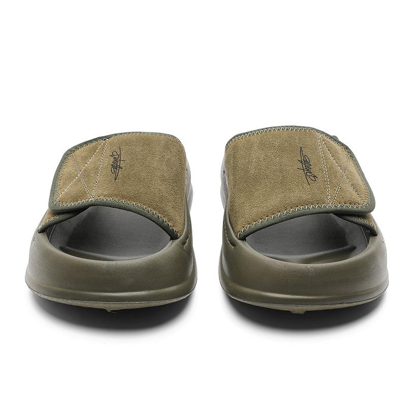 2025 lato nowe buty plażowe na zewnątrz męskie lekkie i wygodne fajne kapcie 471288 oliwkowa zieleń-J