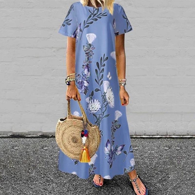 

BITCED Fashion Summer Spring Short Sleeve O-Neck Casual Dresses XXXXXL світло-синій колір