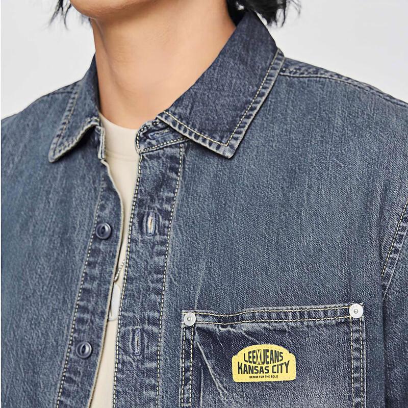 Lee Men's Standard Fit Retro Lapel Long Sleeve Denim Shirt
