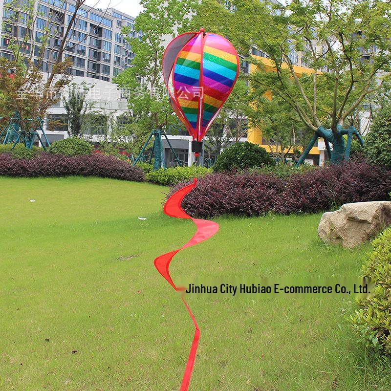 Rainbow Hot Air Balloon Wind Spinner: Rotating Seven-Color Garden Pinwheel with Sequins for Outdoor Decoration