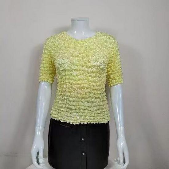 

Плиссированная рубашка Miyake Pineapple: Дизайн с мятыми пузырьками, волшебные короткие рукава, однотонный цвет, свободный крой, один размер, трехмерный. One Size (Suitable for 50-160 Jin)