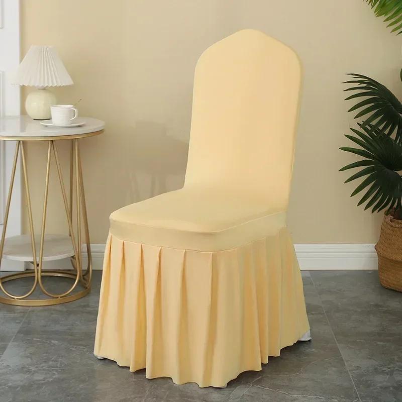 

1 piece Pleated skirt Spandex Chair Cover Hotel Banquet Party Events Wedding Decoration Dining Room Seat Protector Covers шампанского