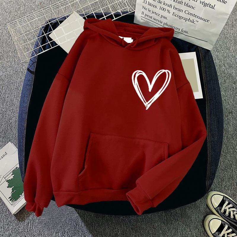 Herz Druck Frauen Sweatshirt Weiche Casual Lose Vintage Weibliche Hoodies Winter Warme Fleece Student Tops