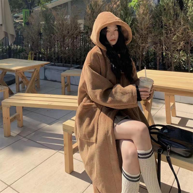 Women's Longhorn Button Lamb Wool Coat - 2023 Autumn/Winter, College Style, Warm, Hooded