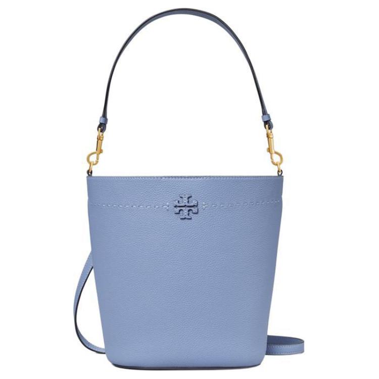 

Tory Burch Mcgraw Iconic Double T Logo Adjustable Detachable Crossbody Bag Women Bucket Bag Blue 143544-457 Basic Set (Bag+Dust Bag)