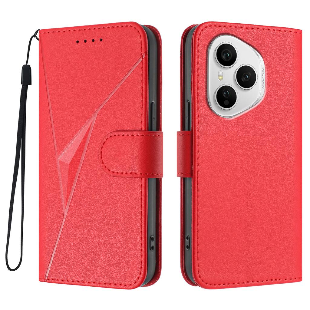 For Honor 400 Pro 5G (Global) Case Triangle Imprint Leather Phone Cover with Lanyard