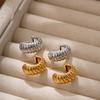 Vintage Gold Plated Striped Texture Chunky Round Stud Earrings for Women Metal Twist C-shape Hoops Earring Trendy Jewelry Gift