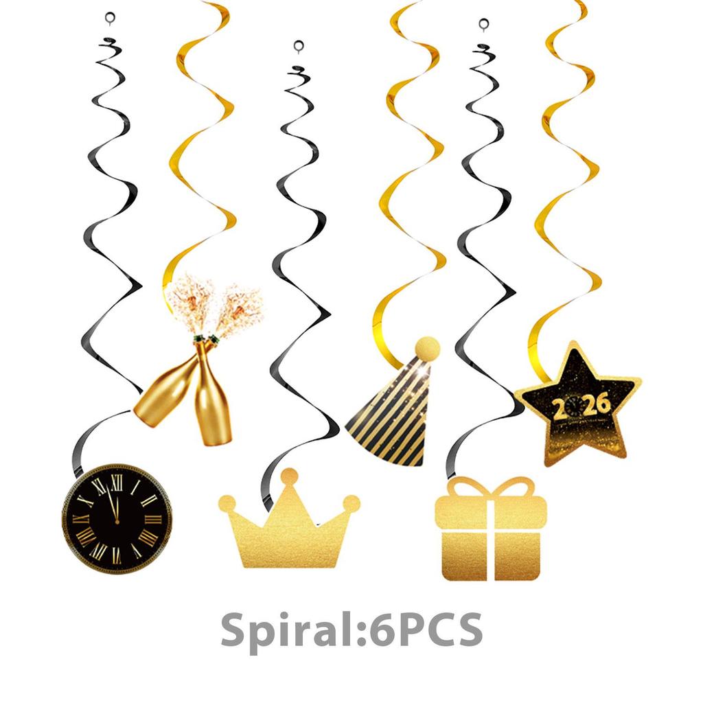 New Year 2026 Black and Gold Party Set: Paper Plates, Napkins, Pull Flag, Tablecloth