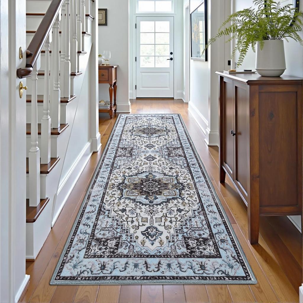 Washable Vintage Area Rugs  Low Pile Carpet, Non-Slip Distressed Rug for Bedroomn Living Room, Dining Room, Non-Slip, Low Pi