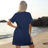 Women's Summer Casual V-neck Color Short Sleeved Shirt Dress Beach Skirt