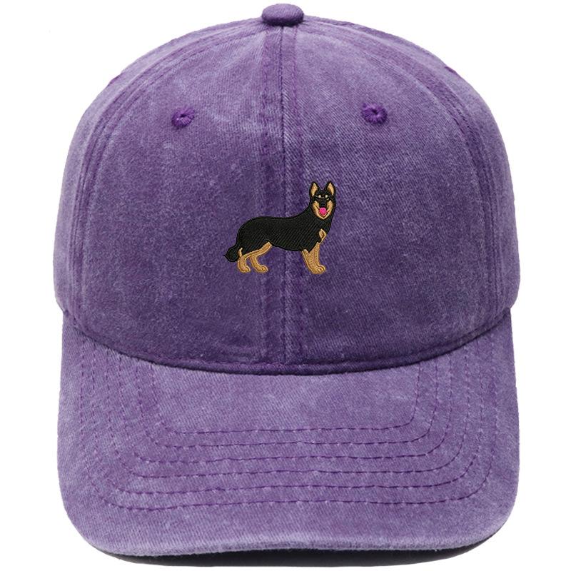 Cartoon German Shepherd Puppy Embroidered Baseball Cap Animal Washed Retro Daddy Hat Men's and Women's Casual Sun Hat