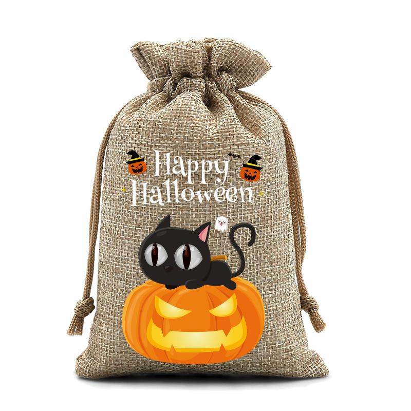 Halloween Kinder Zuckertüte Kürbis Geist Leinen Bündel Mundbeutel Geschenktüte Kordelzug Süßigkeitentasche Lager