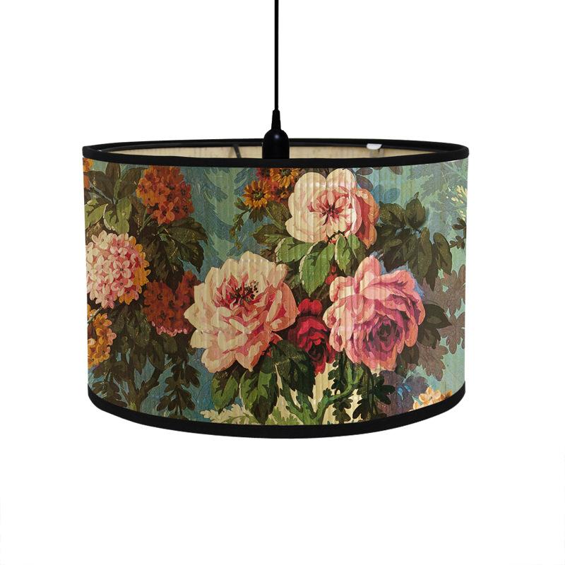Retro Style Flower Printing Lampshade Japanese Style Homestay Decor Bamboo Art Chandelier Light Cover Chandelier Wall Lamp Shade