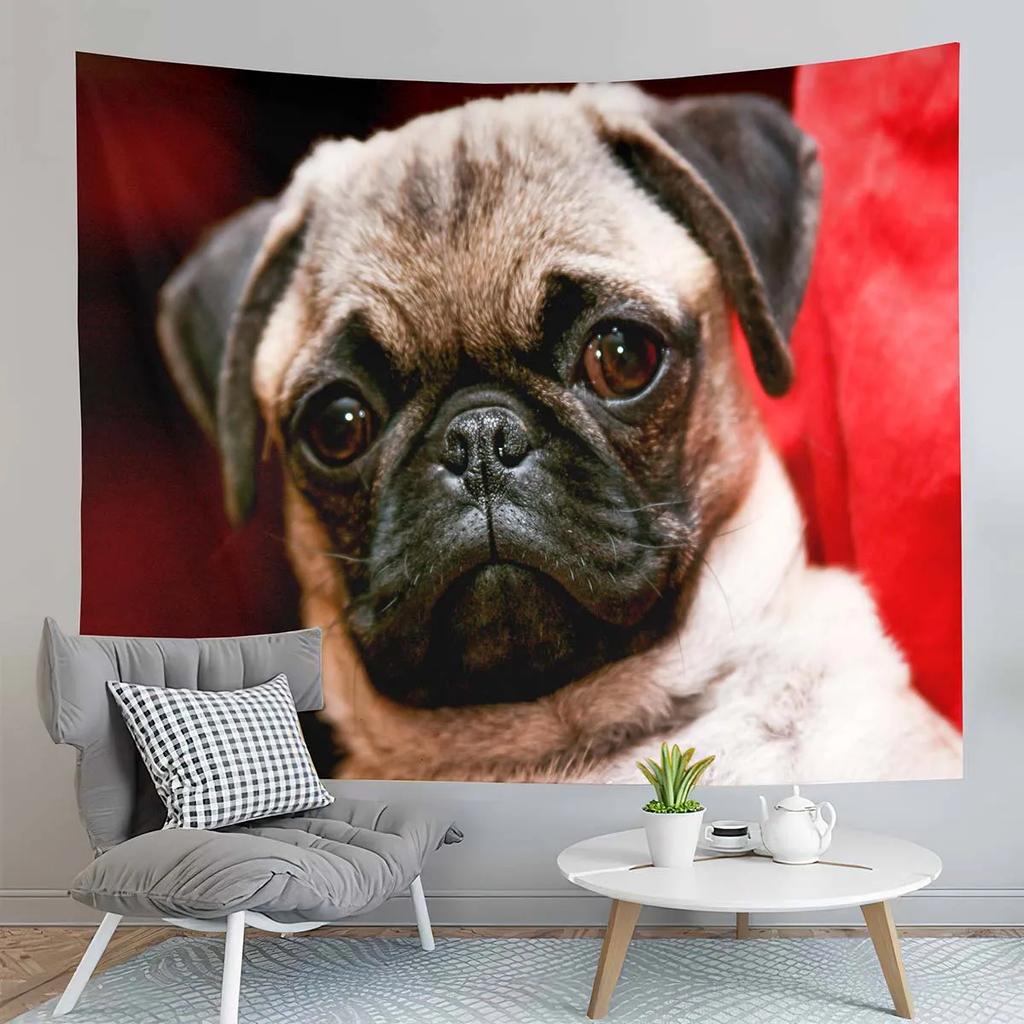 Cute Animals Pet Pug Dog Decor Tapestry for Backdrop Creativity Bedroom Dorm Living Room Modern Decor Wall Hanging Tapestries