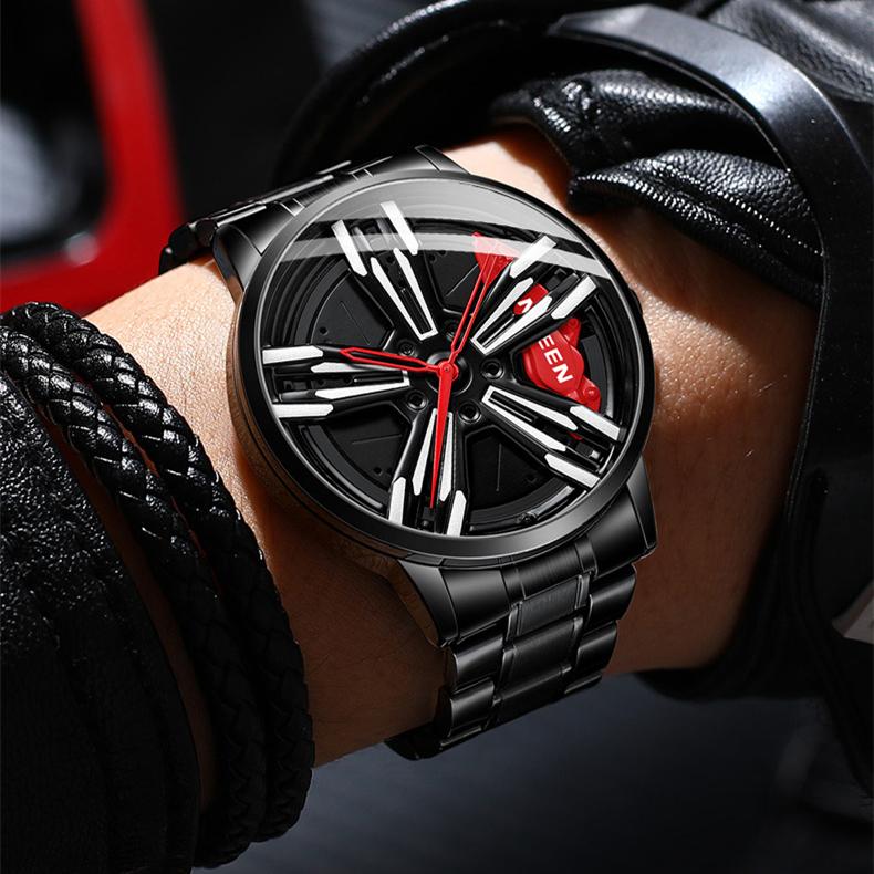 Uhr Herren Rotierende Nabe Stereo Hohl Auto Geschenk Wasserdicht Leuchtende Herren Quarzuhr