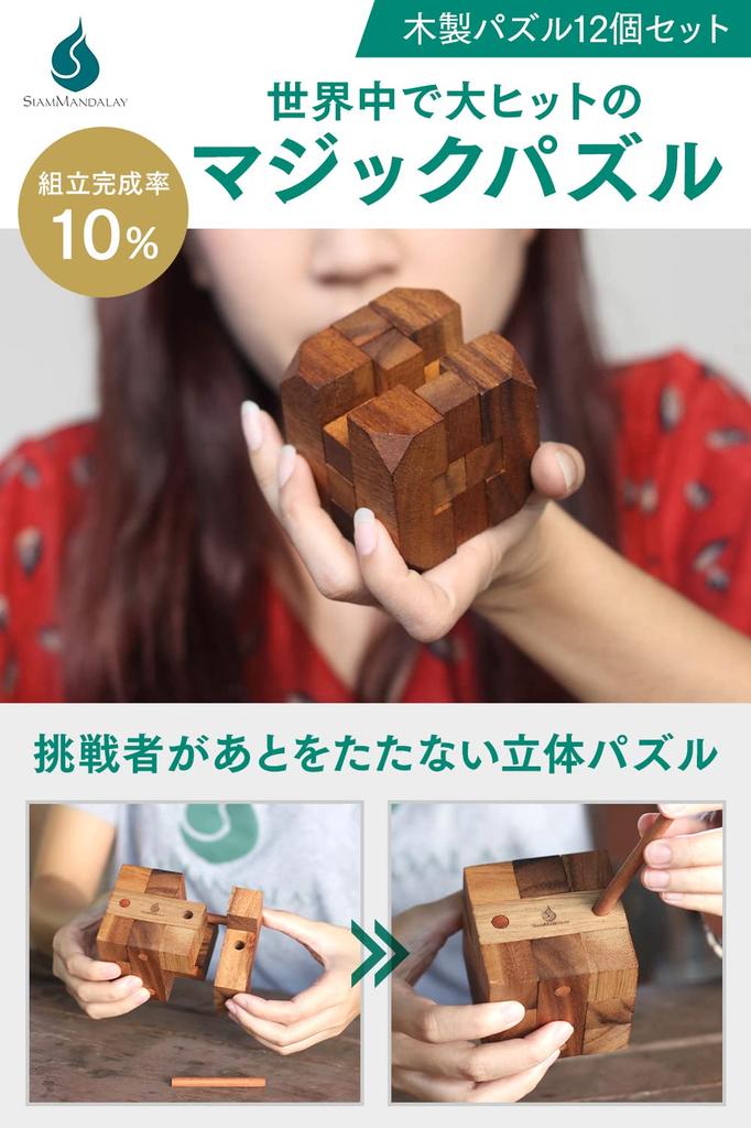 You Can Solve It In 5 a Puzzle Siam Mandalay 3D Educational Wooden Kongming Brain Cram Unisex [If Minutes, You're King!] Puzzle, 12-Piece Set, Toy,