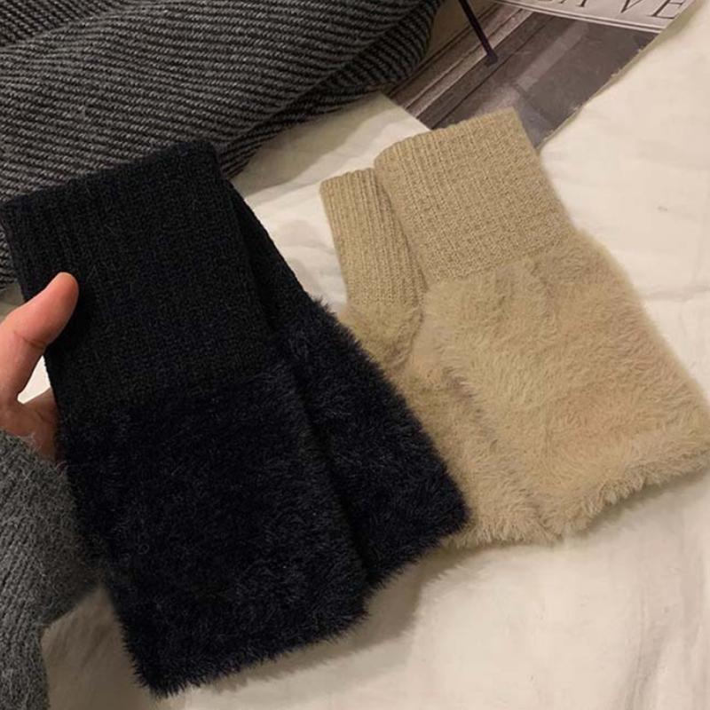 Imitation Mink Fleece Half Finger Gloves For Women'S Soft Winter Warmth Luxury Solid Color Plush Knitted Fingerless Gloves