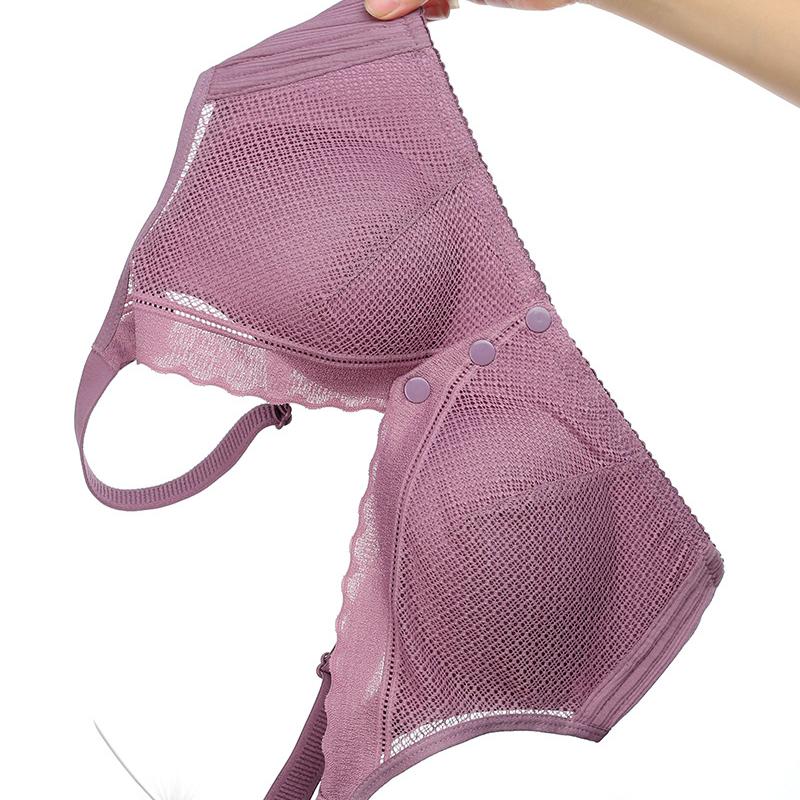 Lace Front Button Lingerie Women's Styling Cup with Adjustable Shoulder Straps for Middle-aged and Elderly Plus Size Without Steel Rims Bra
