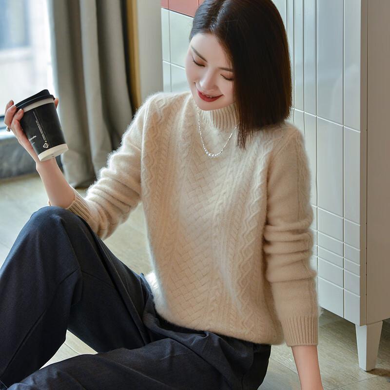 Fanzhen Women's 100% Wool Thickened Mock Neck Sweater