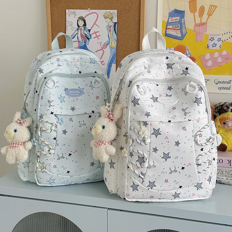 Schoolbag new solid color star large capacity versatile schoolbag new cute women's backpack backpack high value double backpack