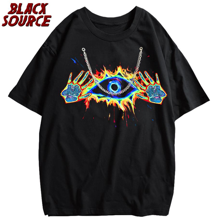 

black source Washed T Shirt Vintage Unisex High Street Colour Creative Eye Graphic Oversize Original Men T Shirts Fashion M