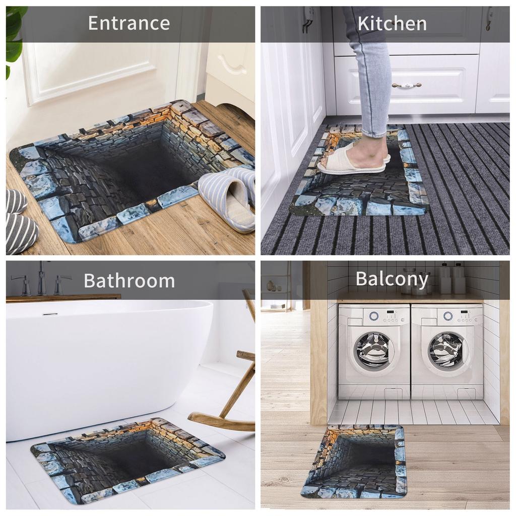 3D Visual Illusion Deep Pit Trap Front Floor Door Entrance Mat Indoor  Kitchen Bath Doormat Bedroom Carpet Rug