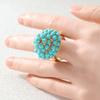Vintage Inlaid Imitation Turquoise Women's Ring Ethnic Gold Color Geometry Daily Wear Party Jewelry Anniversary Gift