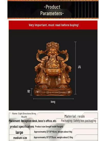 God of Wealth Figurine: Attract prosperity from all directions. Ideal for home or office, perfect for living rooms or shop openings/housewarmings.