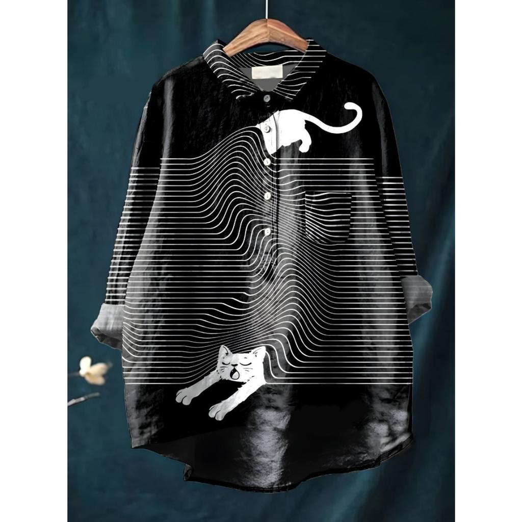 Women's Turn Down Collar Long Sleeve Floral Print Shirt Loose Fit Elegant Casual Blouse