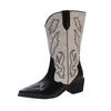Fashion Embroidery Women Western Cowboy Boots 2025 Fashion Slip On Thick Heel Knight Long Booties Retro Style Autumn Winter Female Shoes