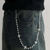 Salircon Exquis Porte-clés de Pantalon Porte-monnaie Chaîne de Ceinture Perle Imitation Hommes Femmes Punk Chaîne de Pantalon Strass Croix Bijoux